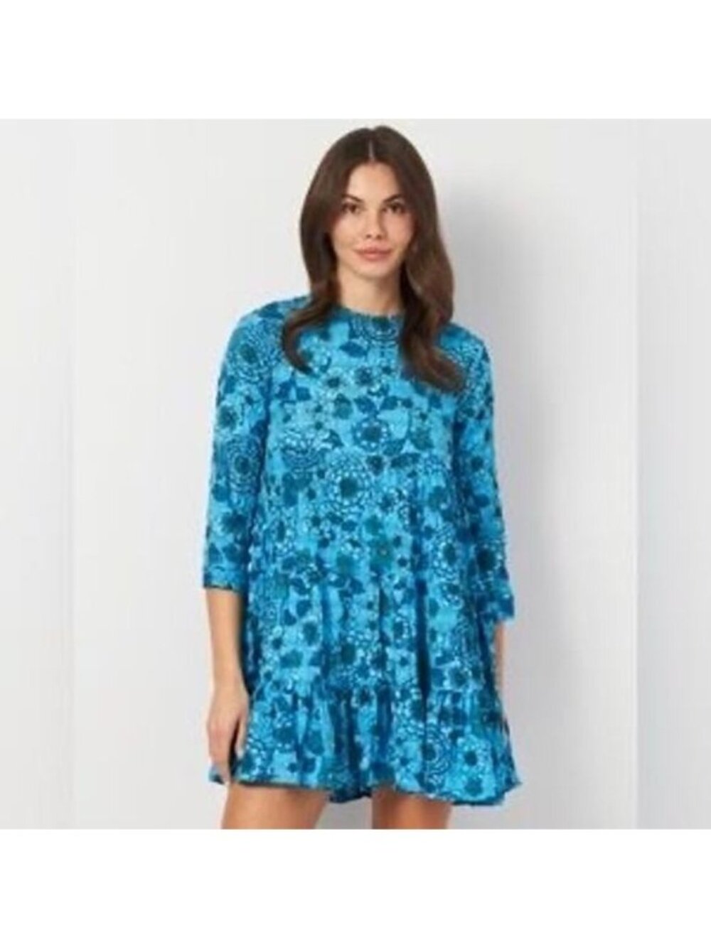 Zara Tiered Babydoll Dress Blue Floral Retro Cottage Prairie Size Small‎ Women's
